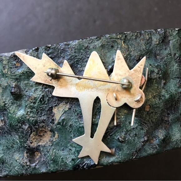 Vintage Sterling Silver 80s Cat Pin, This Cat is in a Tizzy! Signed by Artist - Picture 4 of 7